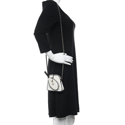 Chanel Canvas Calfskin Tennis Racket Mini Bag White Black 2 of 12