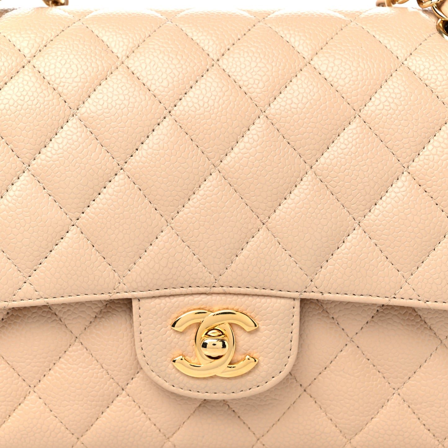 Caviar Quilted Medium Double Flap Beige