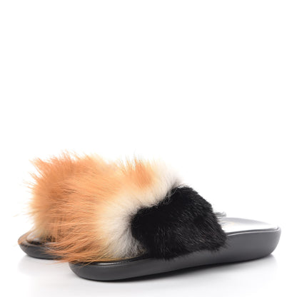 Louis Vuitton Mink Fox Fur Calfskin Puppet Mules 39 Beige Black 3 of 7