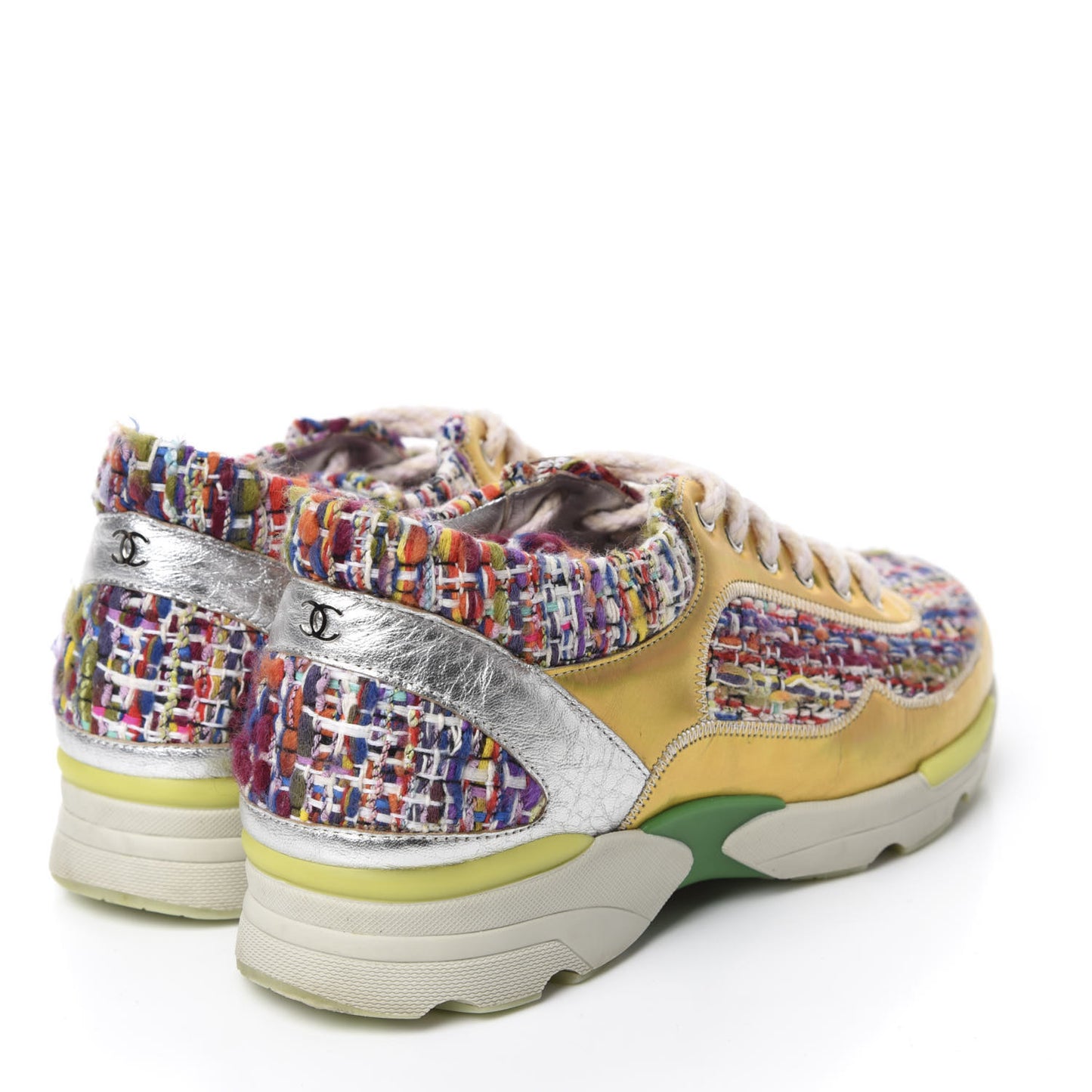 Tweed Lambskin Runway Sneakers 35 Silver Multicolor