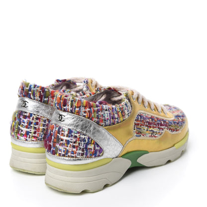 Chanel Tweed Lambskin Runway Sneakers 35 Silver Multicolor 4 of 9