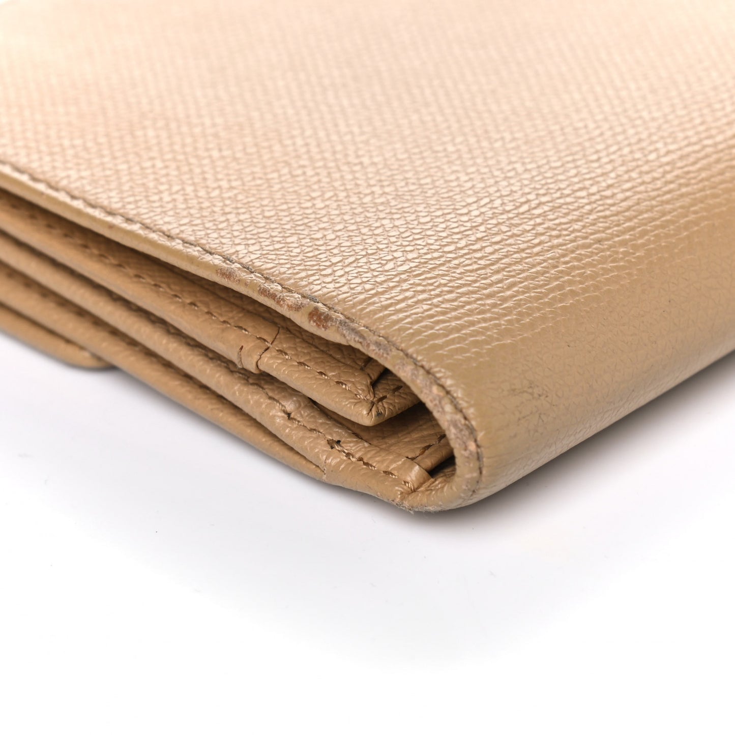 Grained Calfskin CC Button Long Wallet Beige