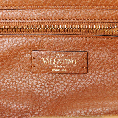 Valentino Garavani Raffia Calfskin Small Rockstud Tote Naturale Saddle Brown 6 of 10
