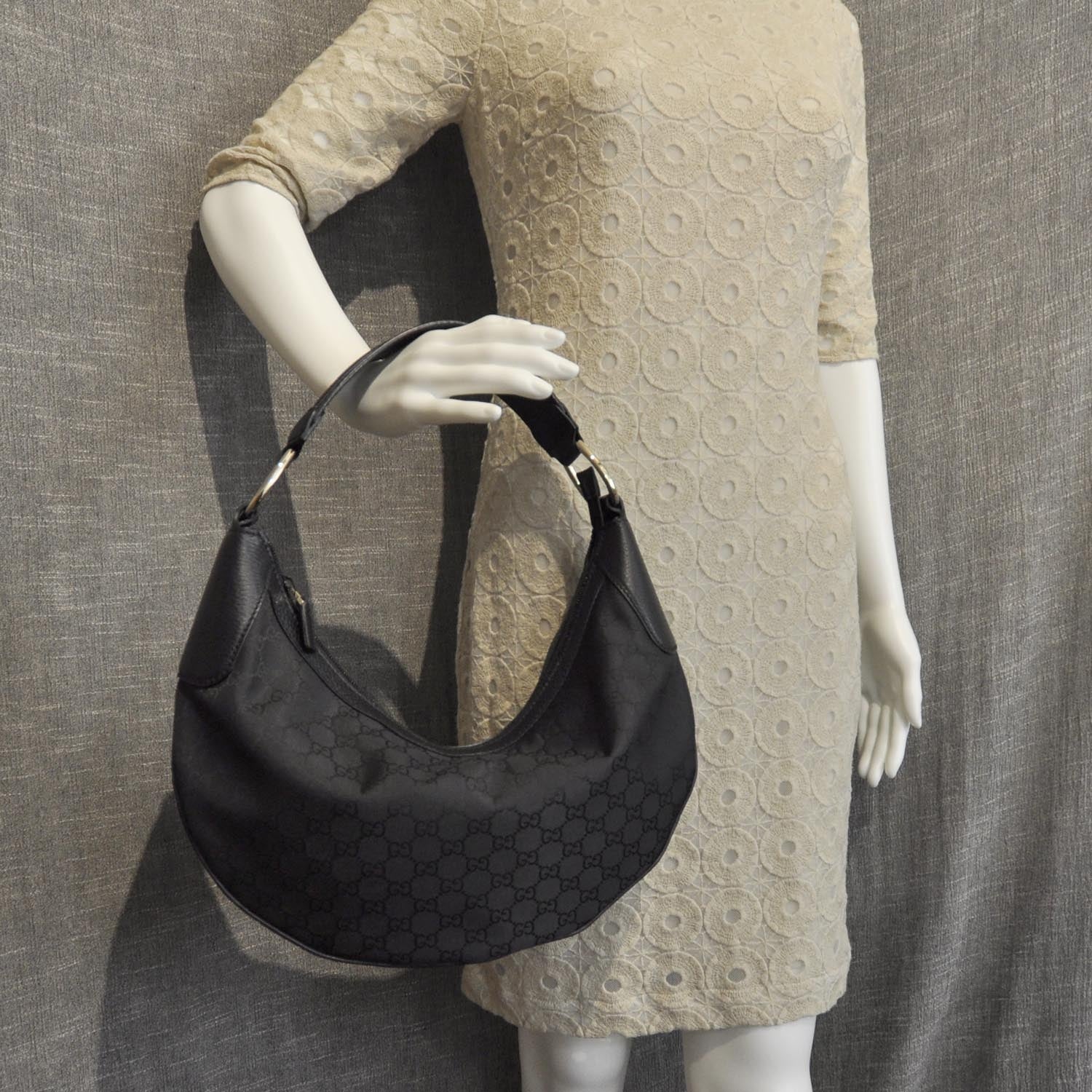 Gucci Nylon Monogram Half Moon Hobo Black 2 of 9