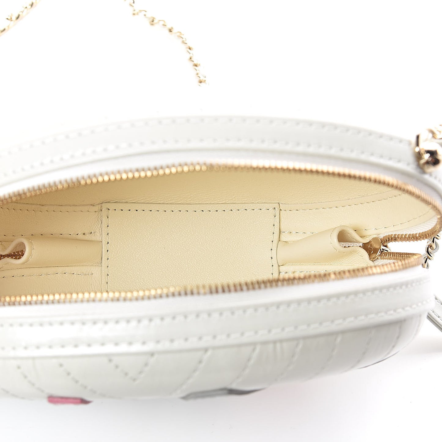 Embroidered Lambskin Chevron Quilted La Pausa Evening Bag White