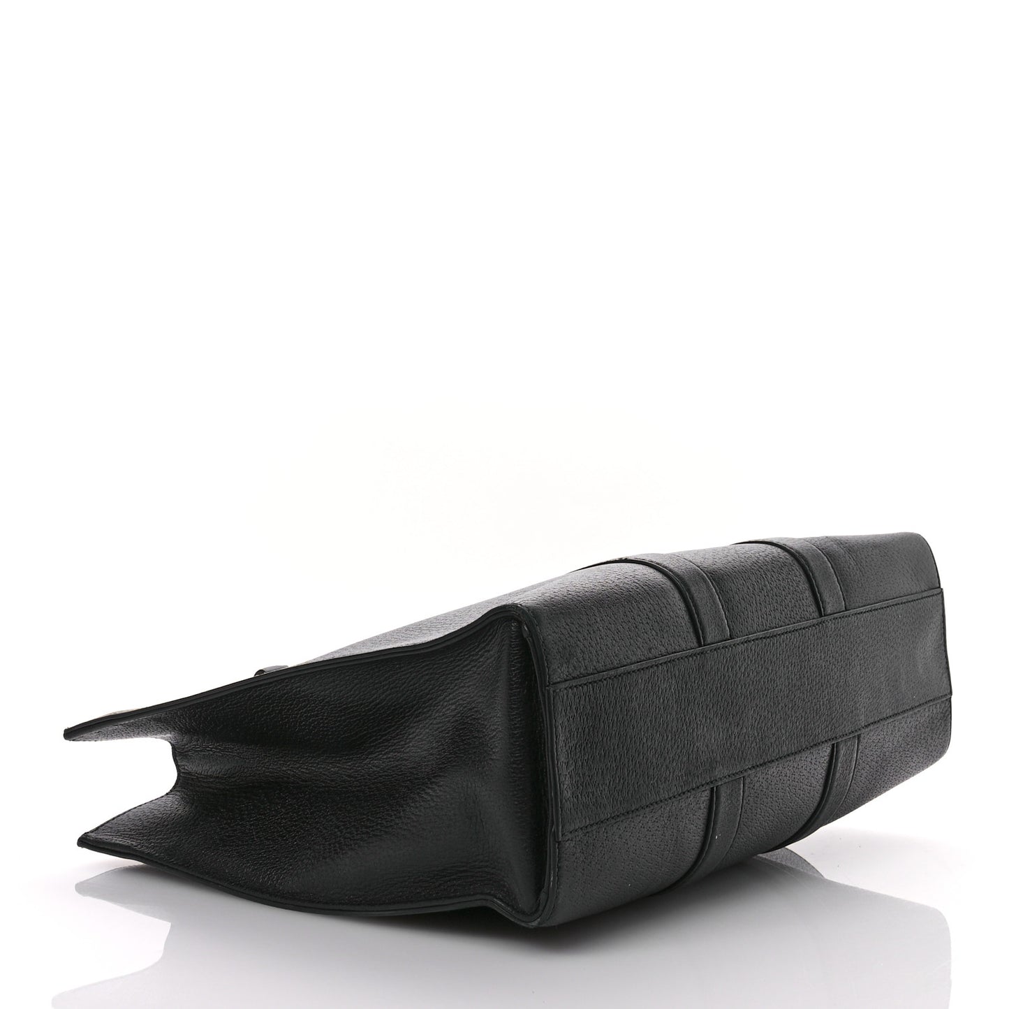 Grained Calfskin Web Top Handle Tote Black