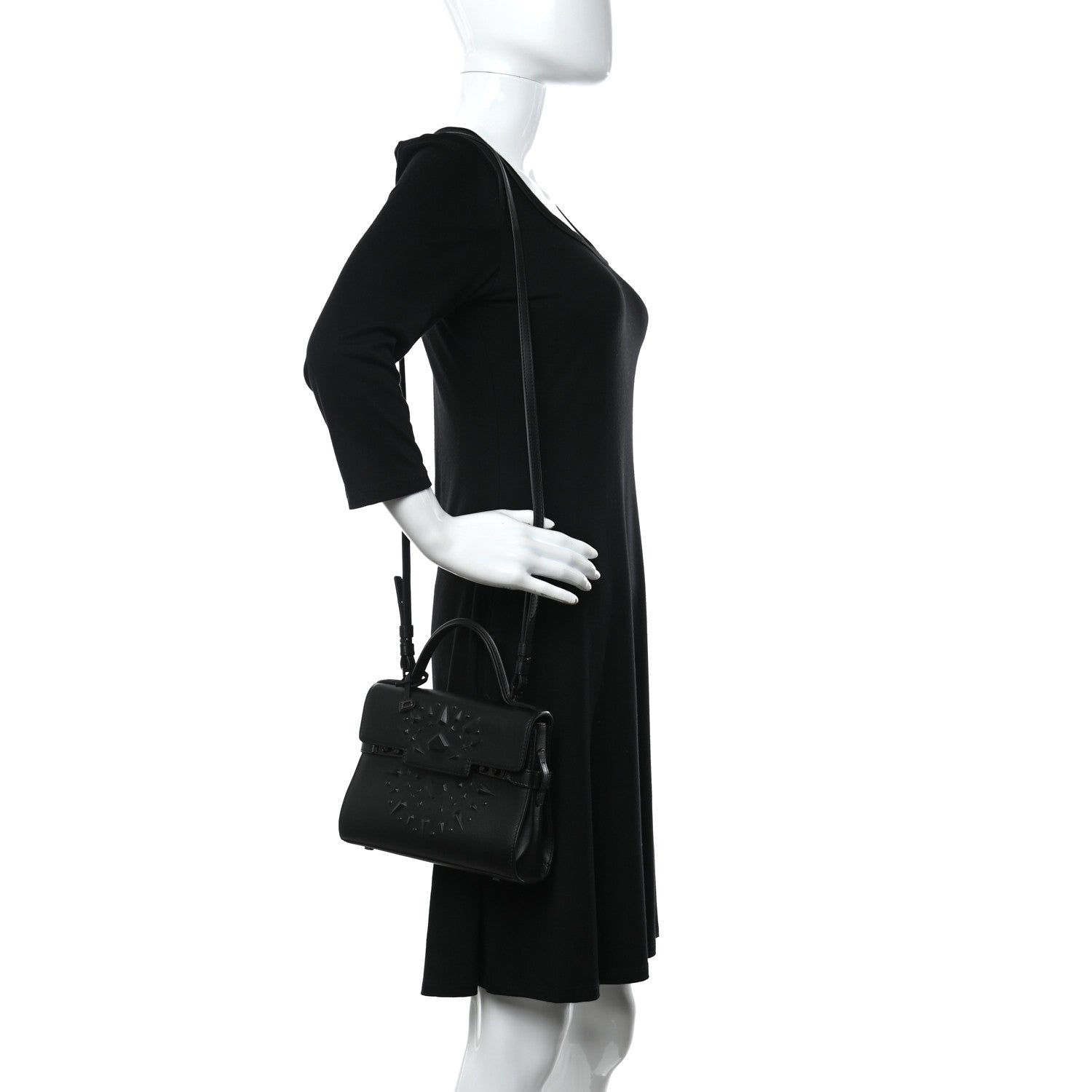 Delvaux Calfskin Embossed Mini Tempete Satchel Black 3 of 11