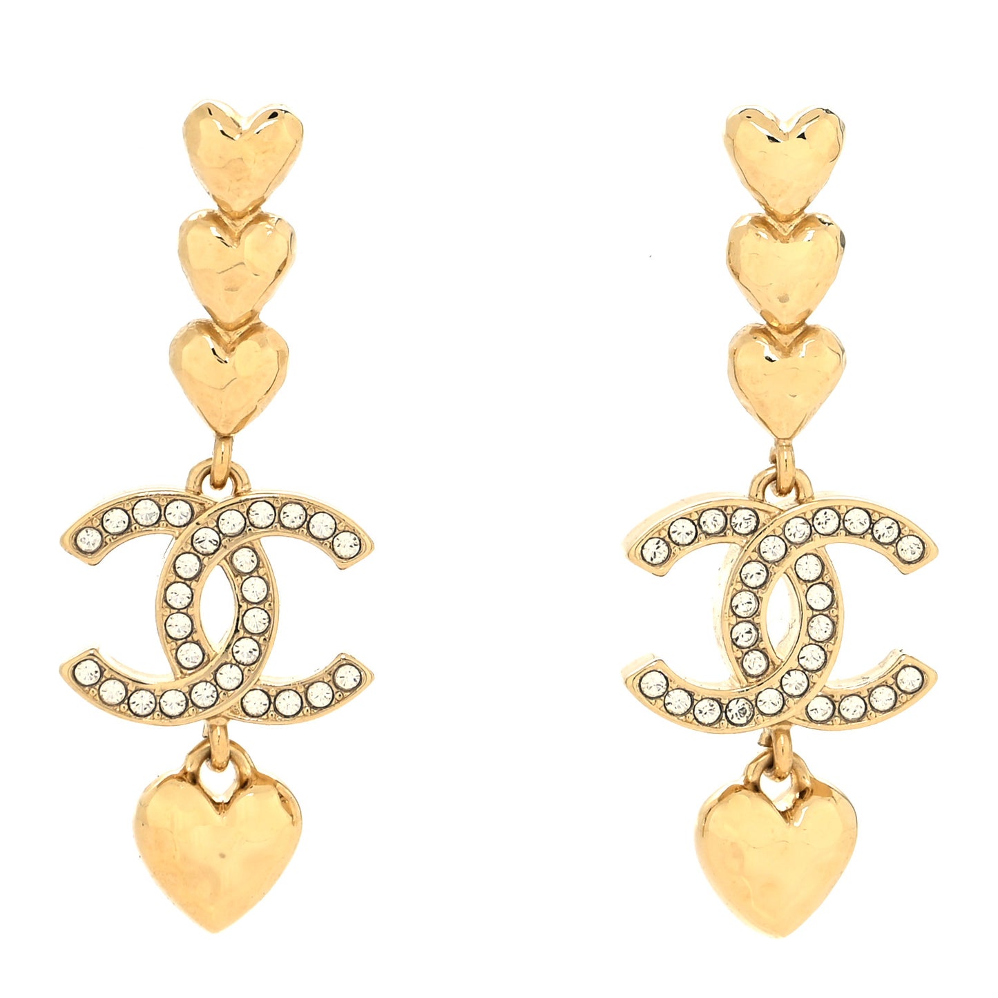 Metal Crystal CC Heart Drop Earrings Gold
