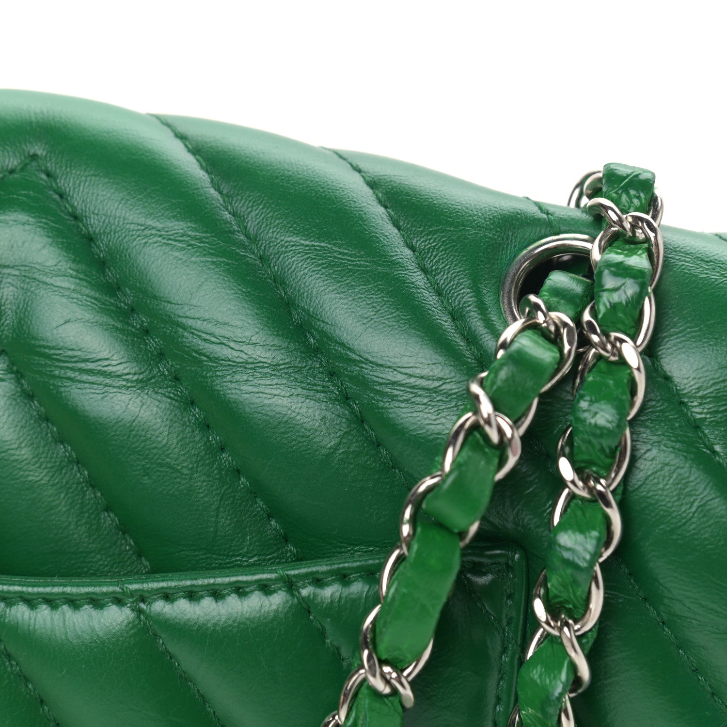 Chanel Lambskin Chevron Quilted Medium Single Flap Green 12 of 13