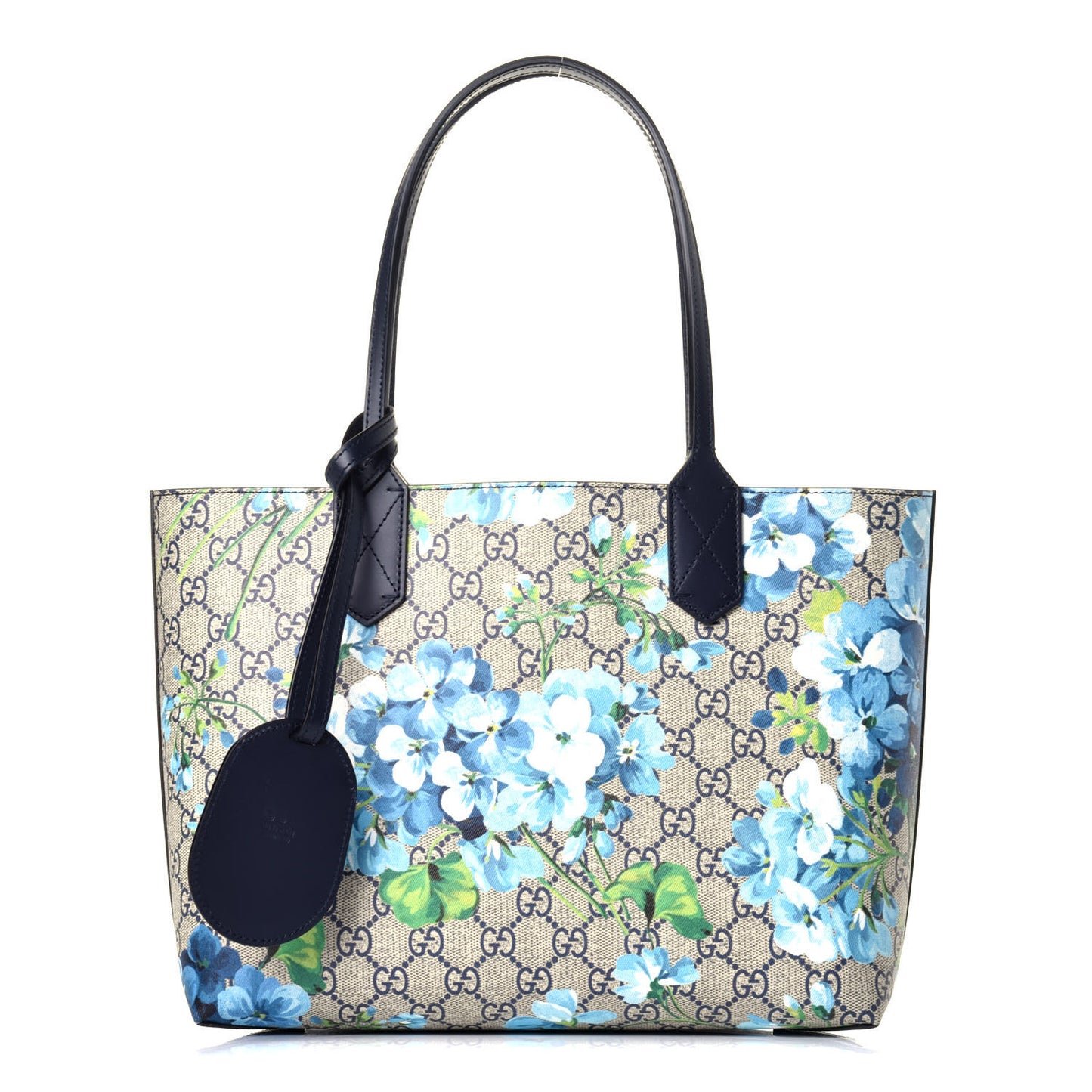 GG Supreme Monogram Blooms Small Reversible Tote Beige Blue Navy