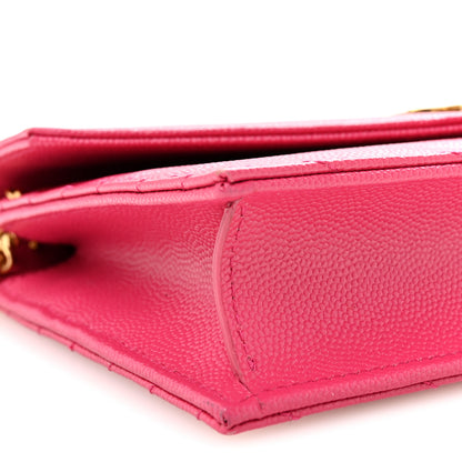 Saint Laurent Grain De Poudre Matelasse Chevron Monogram Envelope Chain Wallet Fresh Fuchsia 8 of 10
