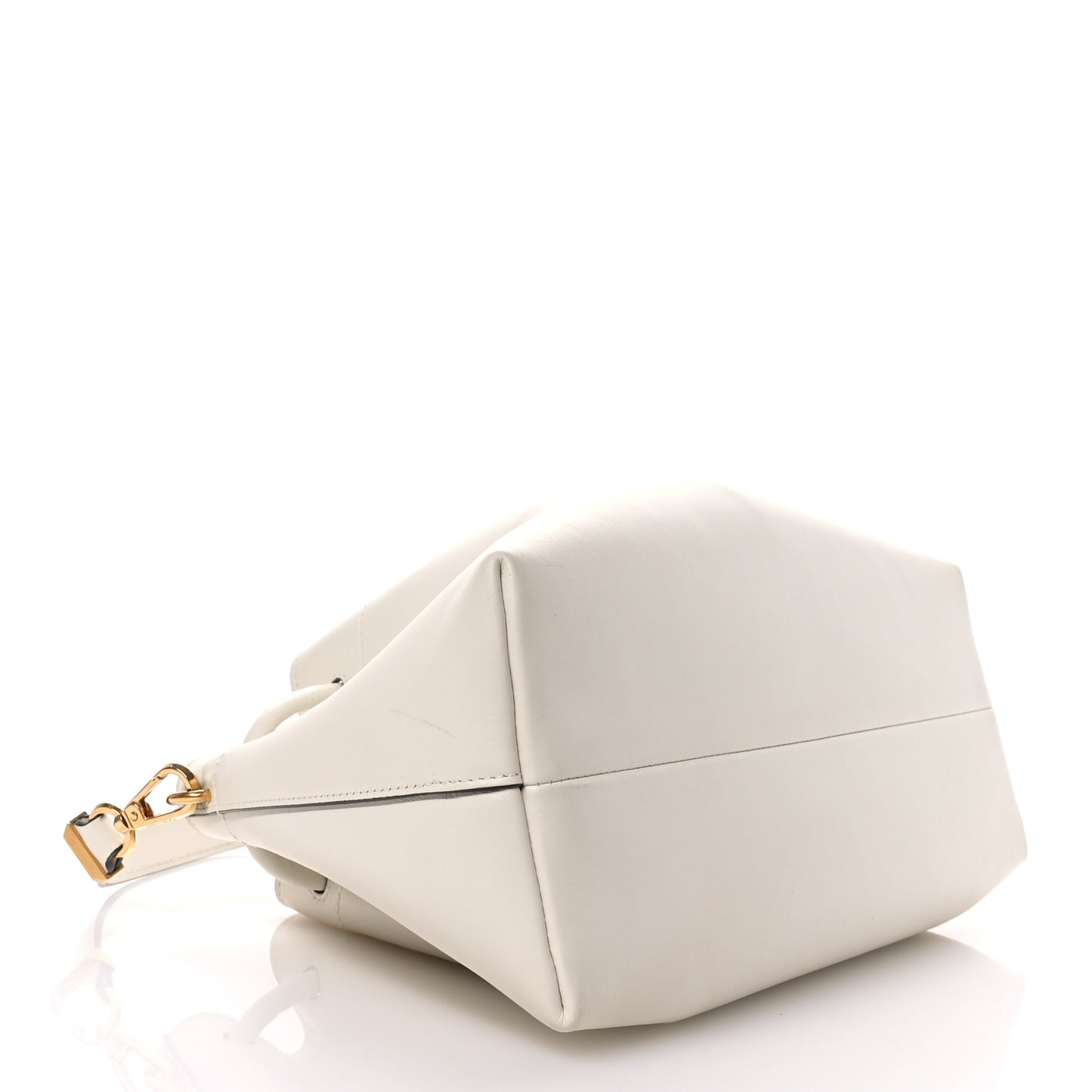 Smooth Shiny Calfskin Cinch M Bucket Bag White