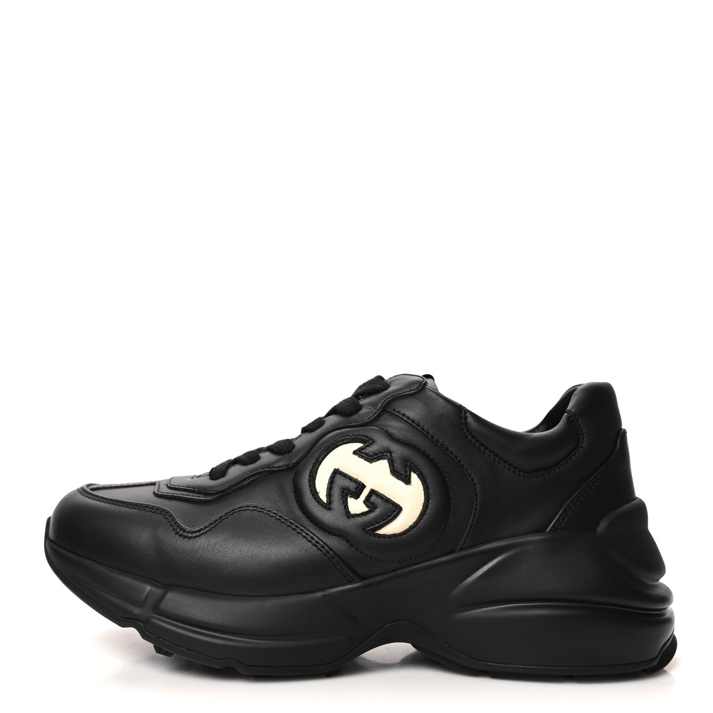 Dali Soft Calfskin Cut Out Interlocking G Womens Rhyton Sneakers 36.5 Black Ivoire