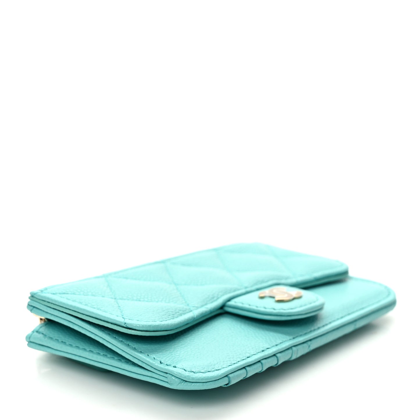 Caviar Quilted Flap Zip Card Holder Turquoise