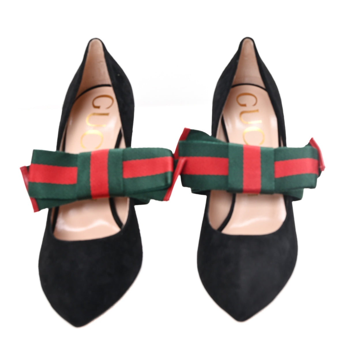 Gucci Kid Scamosciato Removable Web Bow High Heel Pumps 39.5 Black 3 of 9