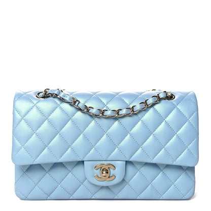 Chanel Iridescent Lambskin Quilted Medium Double Flap Light Blue 1 of 10