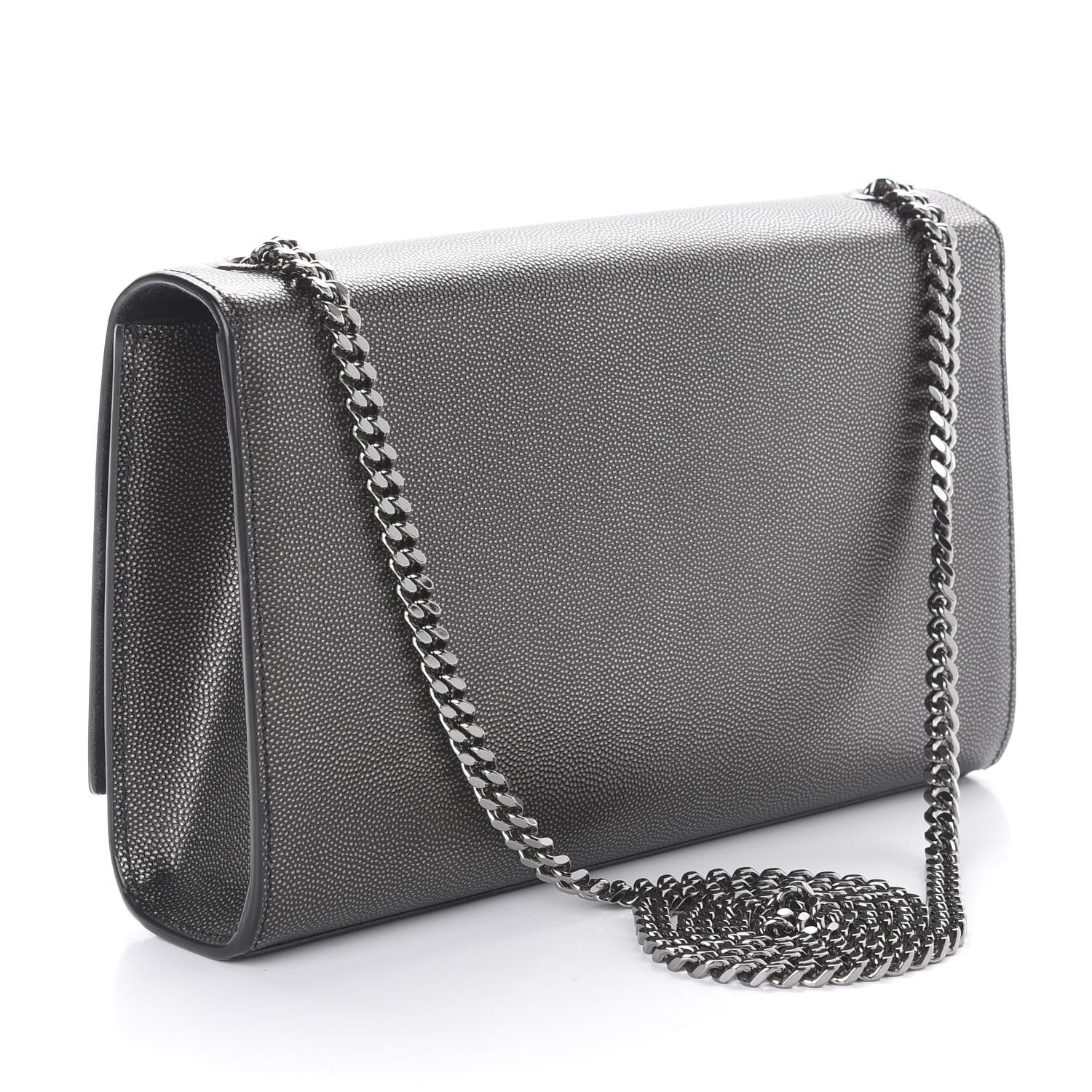 Saint Laurent Metallic Grain De Poudre Medium Classic Monogram Kate Satchel Dark Lead 3 of 9
