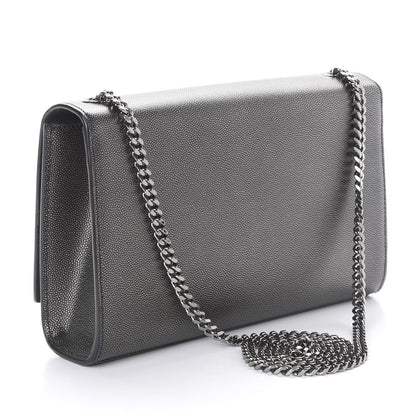 Saint Laurent Metallic Grain De Poudre Medium Classic Monogram Kate Satchel Dark Lead 3 of 9