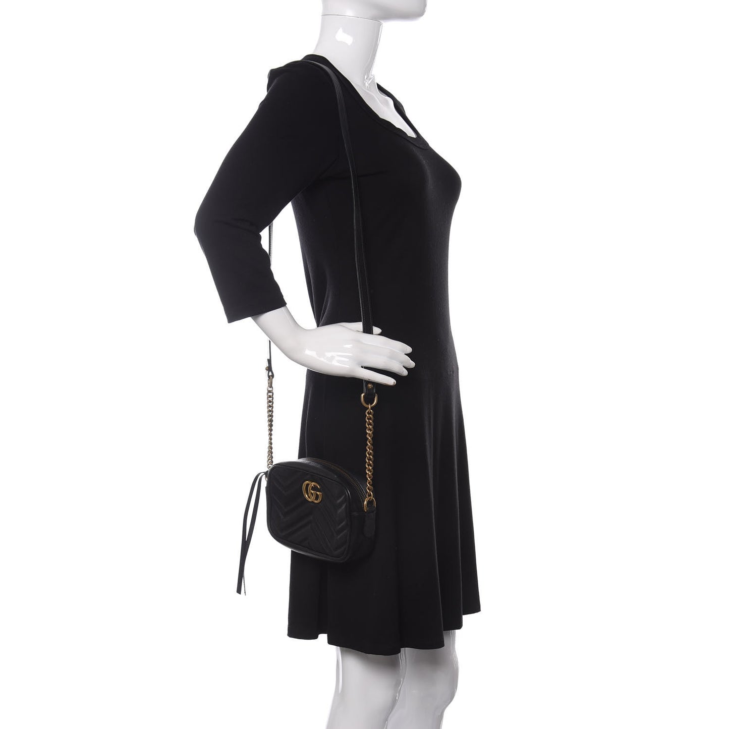 Calfskin Matelasse Mini GG Marmont Chain Shoulder Bag Black