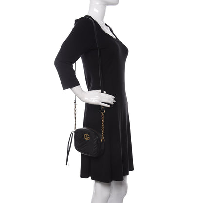 Gucci Calfskin Matelasse Mini GG Marmont Chain Shoulder Bag Black 2 of 18