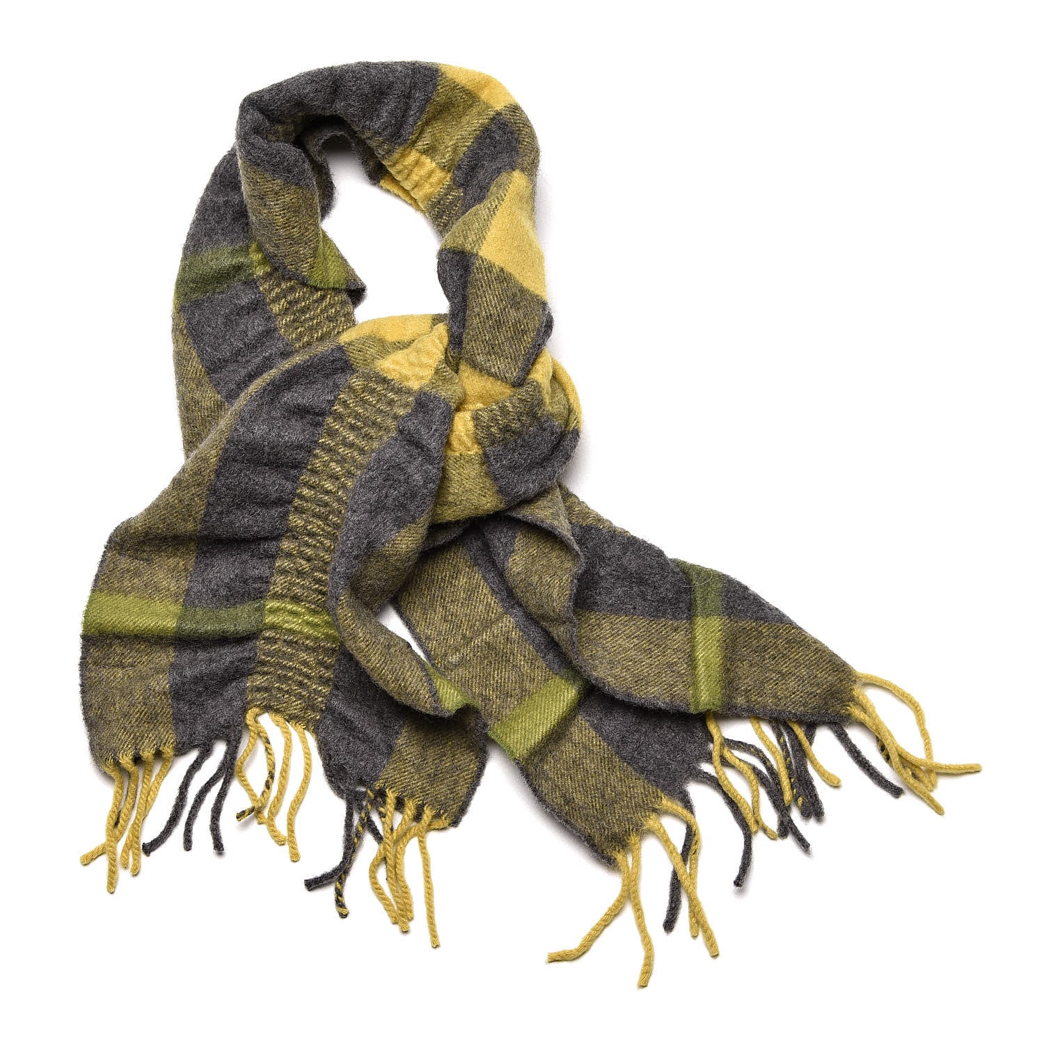 Burberry Cashmere Check Ruched Fringe Scarf Lemon Quartz 1 of 6