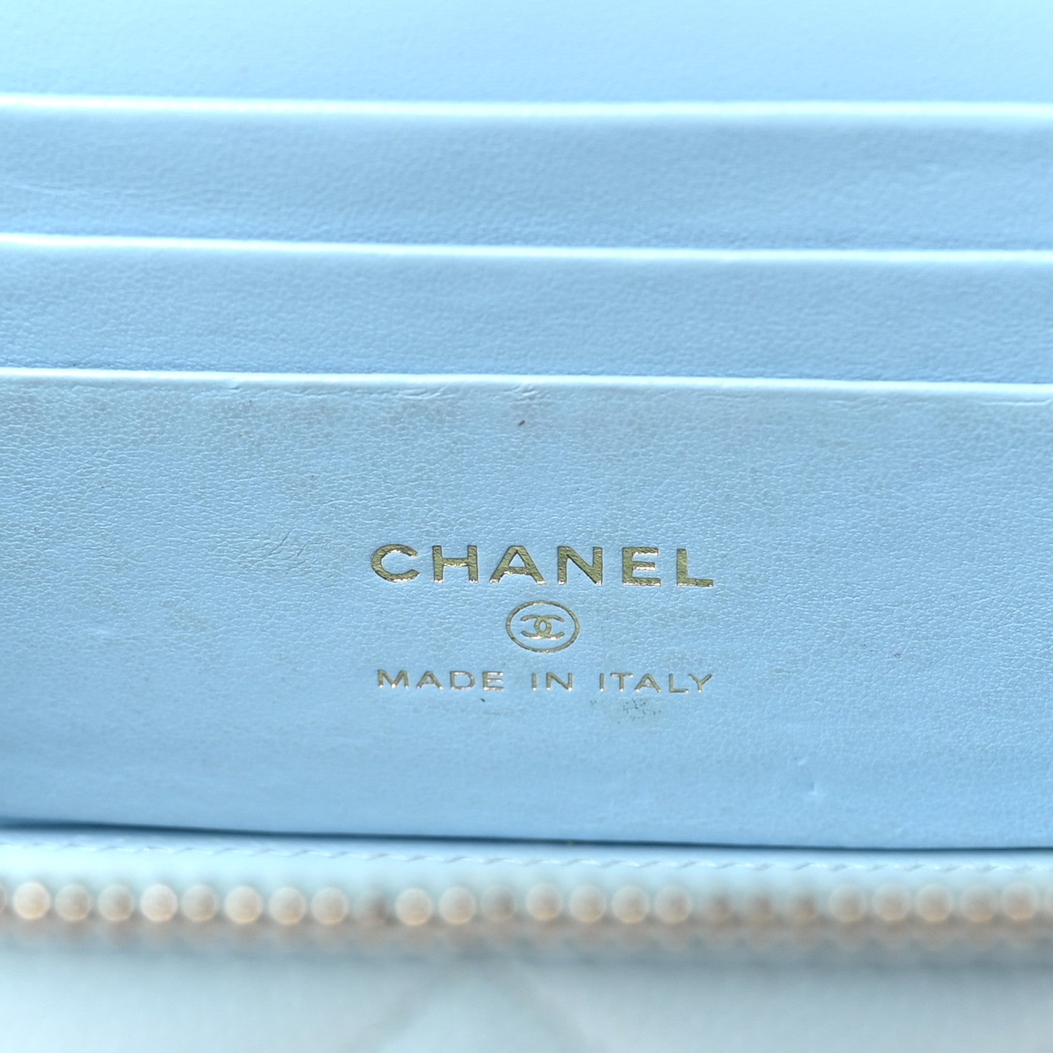 Chanel Caviar Quilted Small Tiny CC Vanity Case With Chain Light Blue 7 of 13