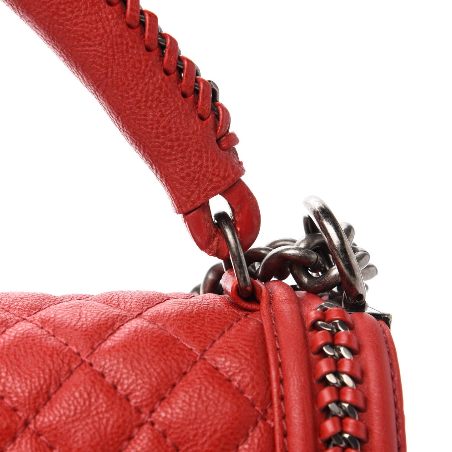 Calfskin Quilted New Medium Boy Top Handle Flap Red