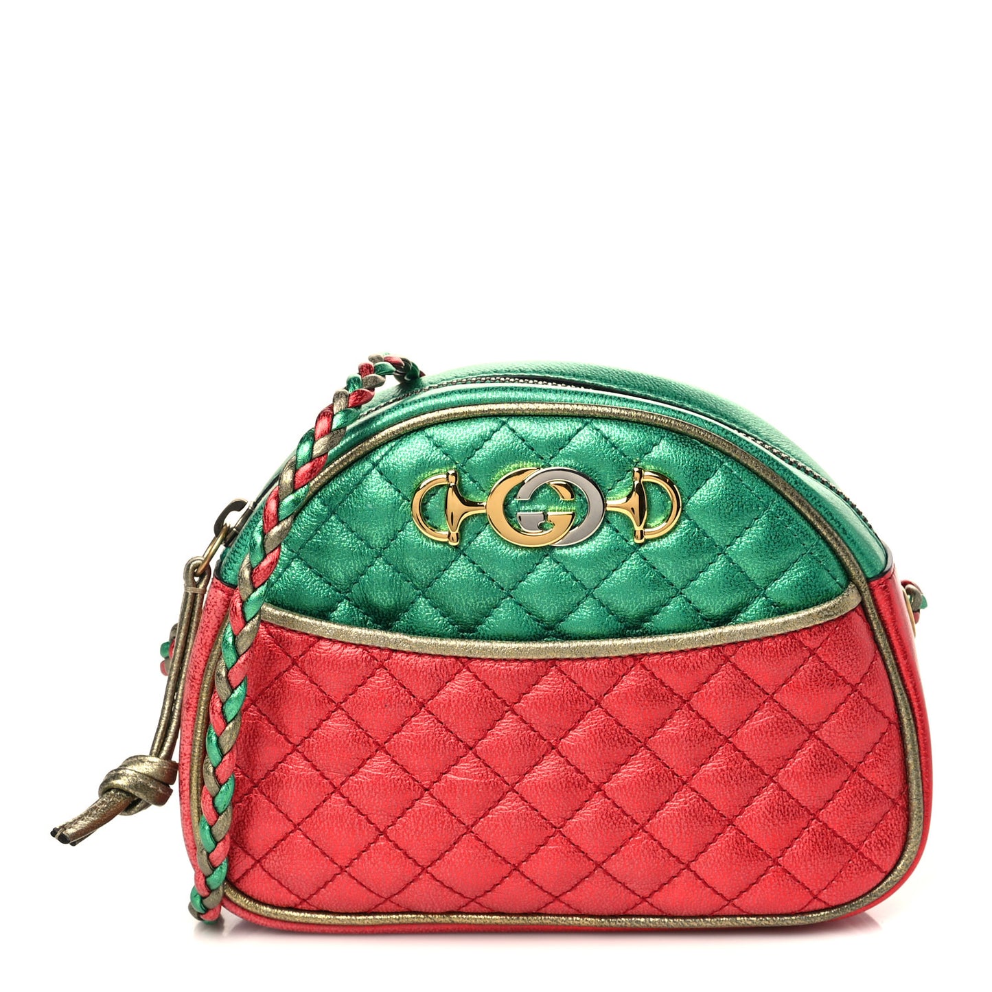 Laminated Nappa Trapuntata Mini Zumi Dome Shoulder Bag Rosso Jasmine Green Rame