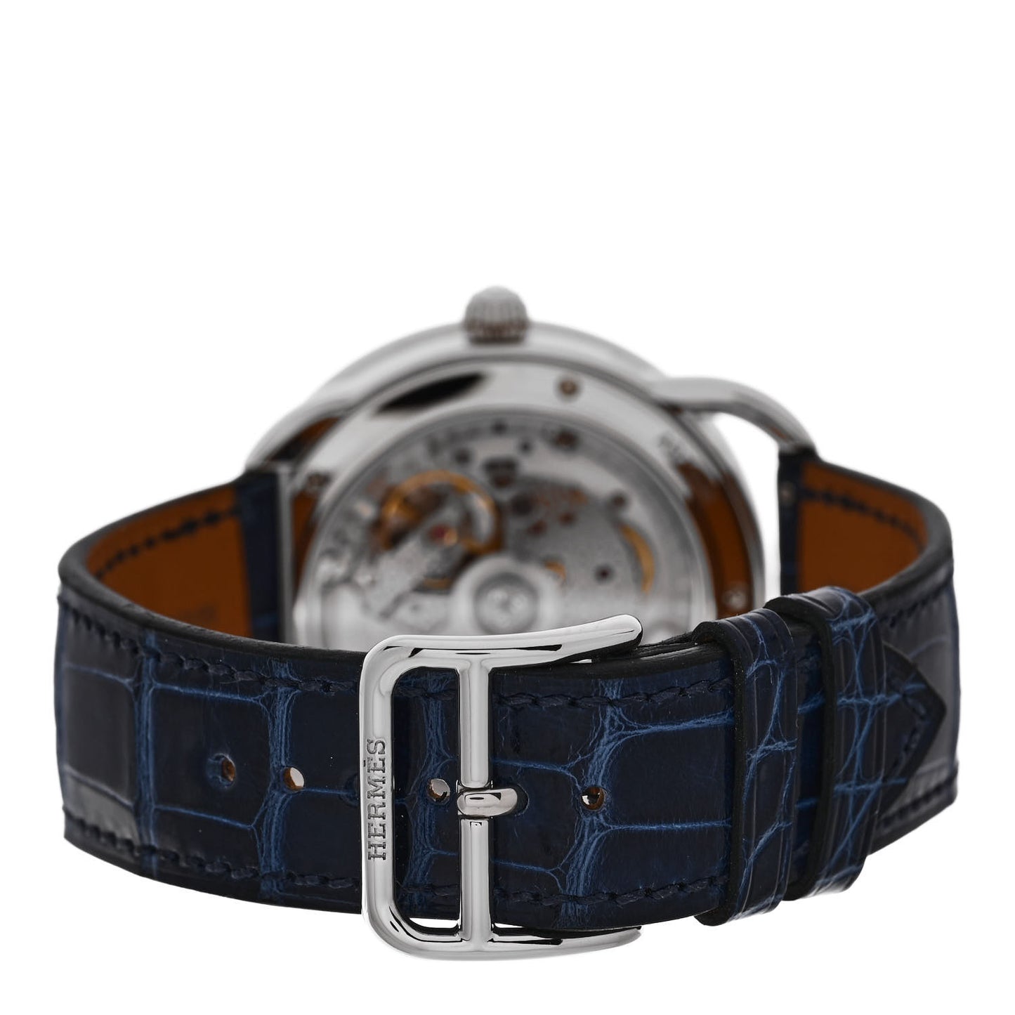 Stainless Steel Alligator Diamond Blue Sapphire Mother of Pearl 38mm Arceau Petite Lune Automatic Watch Bleu Saphir