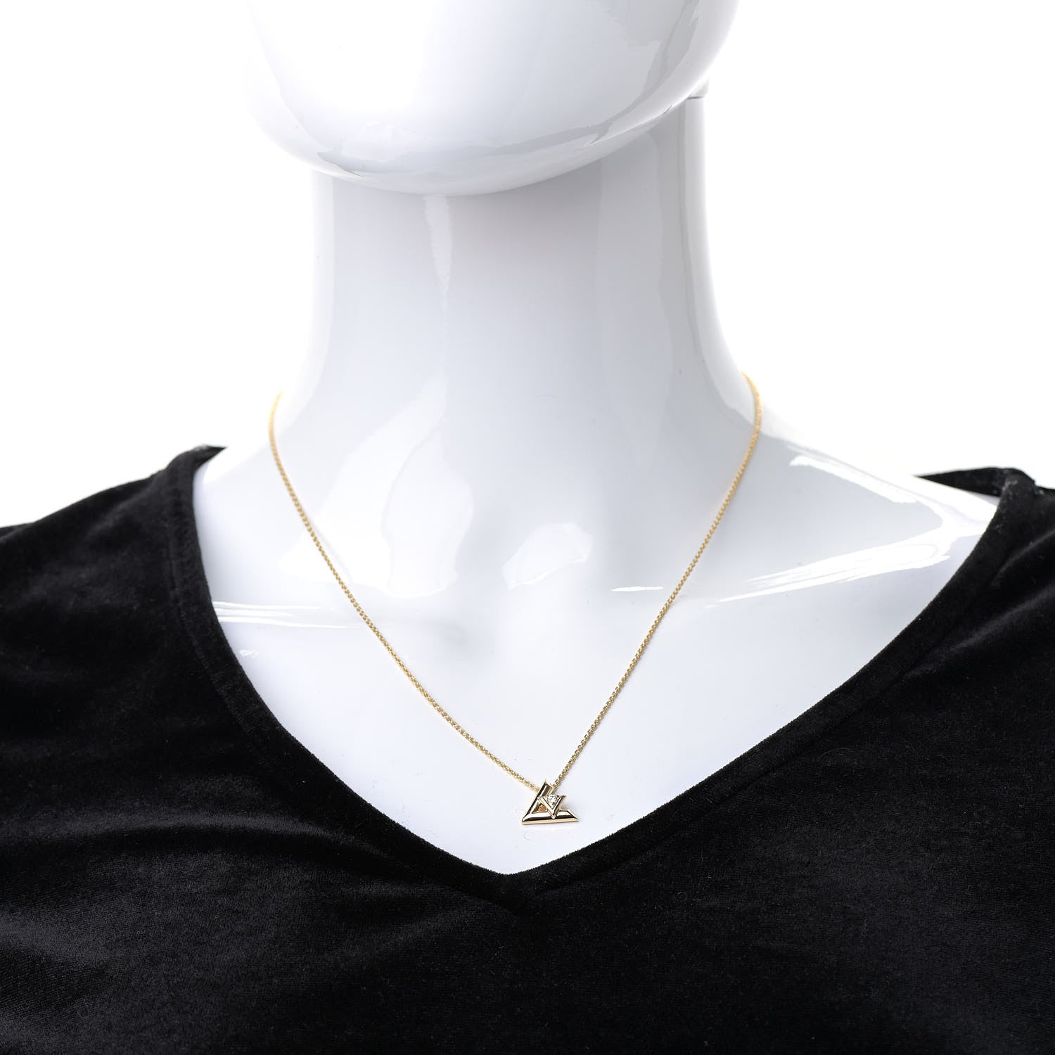 Louis Vuitton 18K Yellow Gold Diamond Small LV Volt One Pendant Necklace 2 of 5