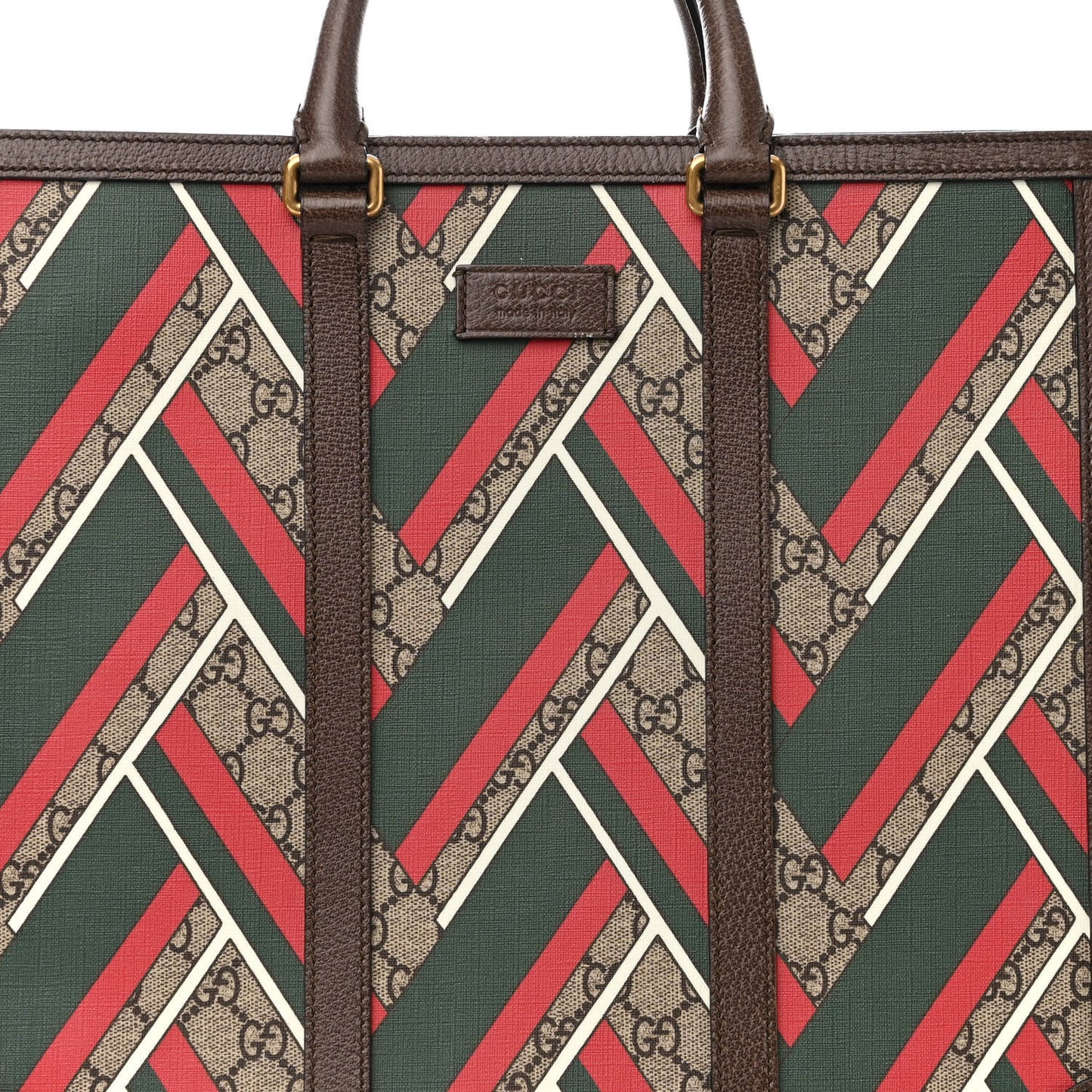 GG Supreme Monogram Chevron Web Vertical Tote Beige Green Red New Acero