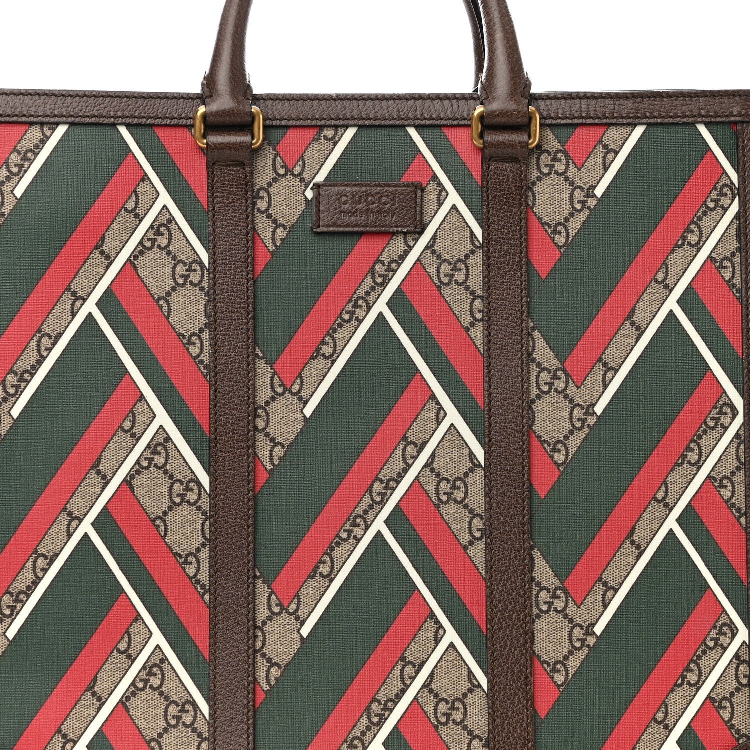 Gucci GG Supreme Monogram Chevron Web Vertical Tote Beige Green Red New Acero 8 of 12