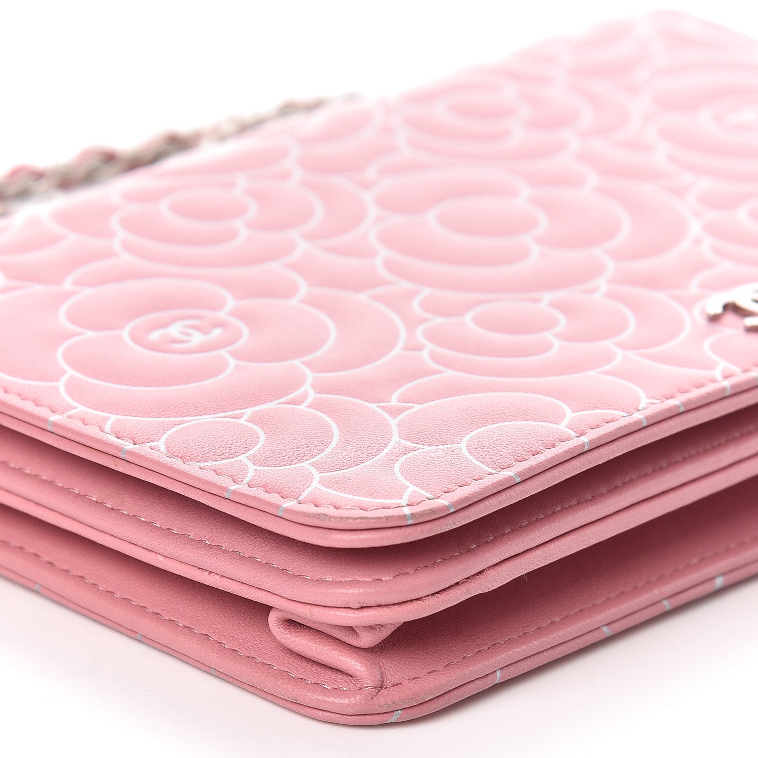 Chanel Lambskin Camellia Embossed Wallet On Chain WOC Pink 10 of 12