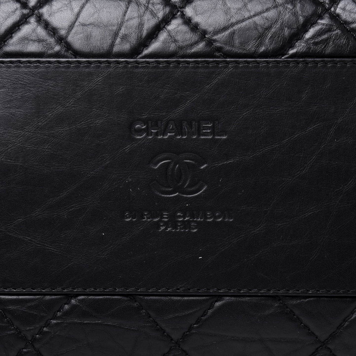 Aged Calfskin Quilted Large Secret Tag Bowling Bag Black