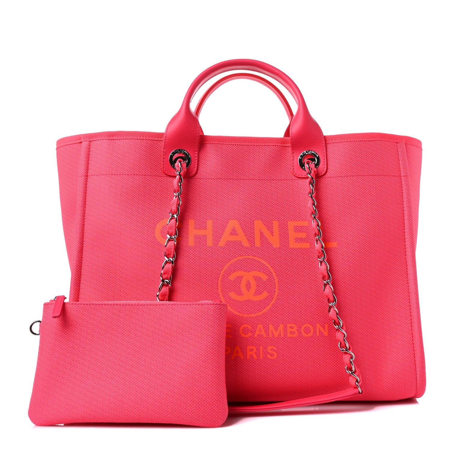 Chanel Mixed Fibers Calfskin Medium Deauville Tote Pink Orange 1 of 8