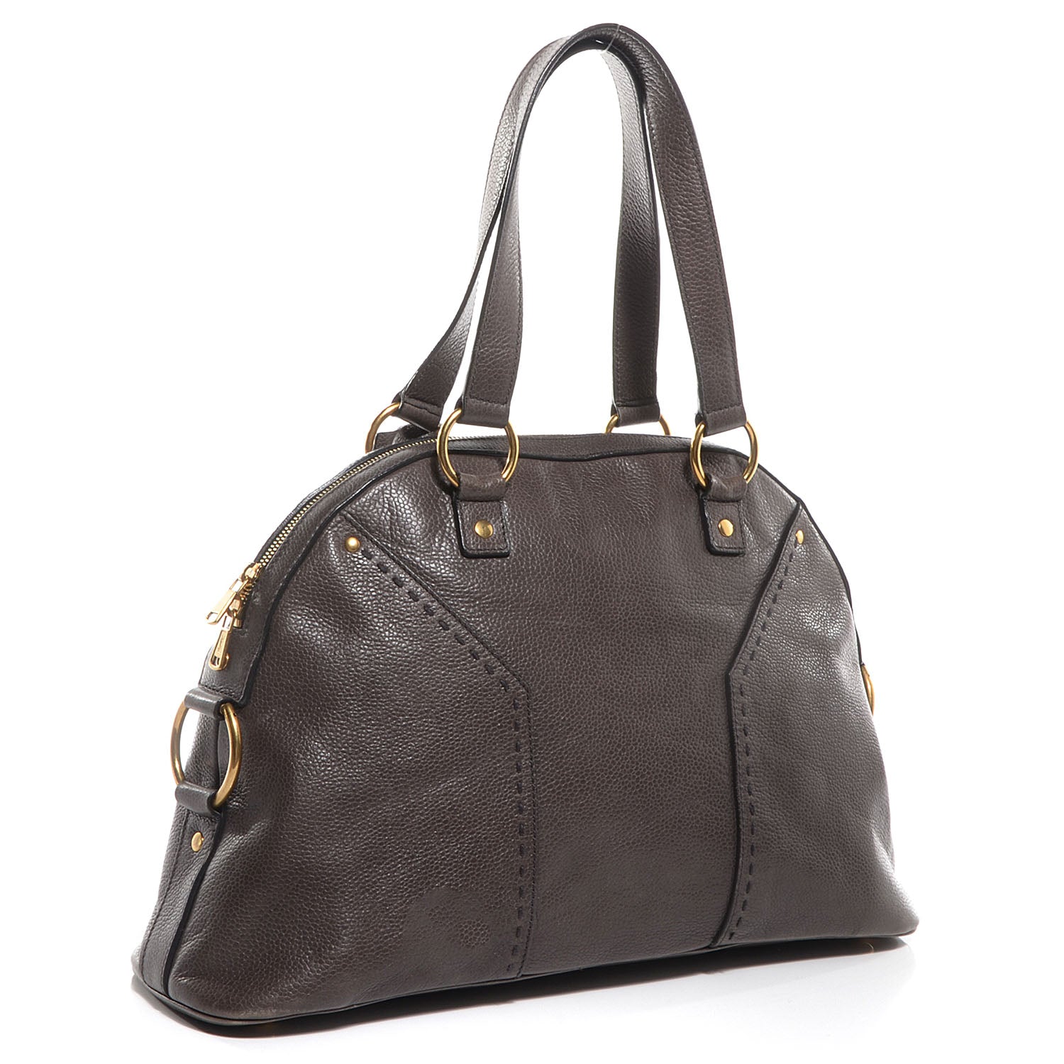 Saint Laurent Pebbled Patent Grain de Riz Large Muse Road Grey 3 of 9