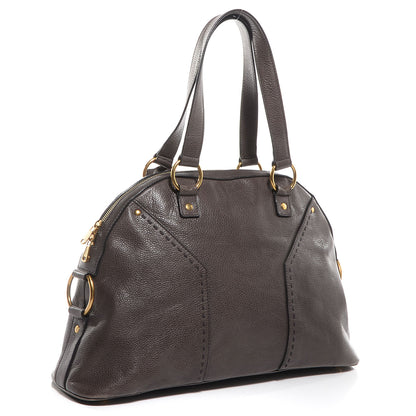 Saint Laurent Pebbled Patent Grain de Riz Large Muse Road Grey 3 of 9