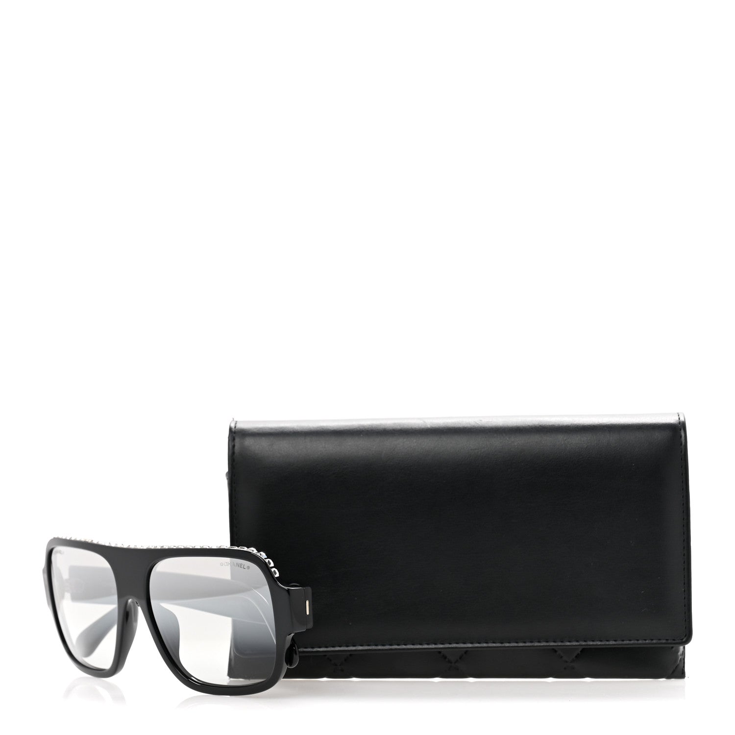 Chanel Acetate Crystal CC Shield Sunglasses 71431A Black Grey 8 of 8