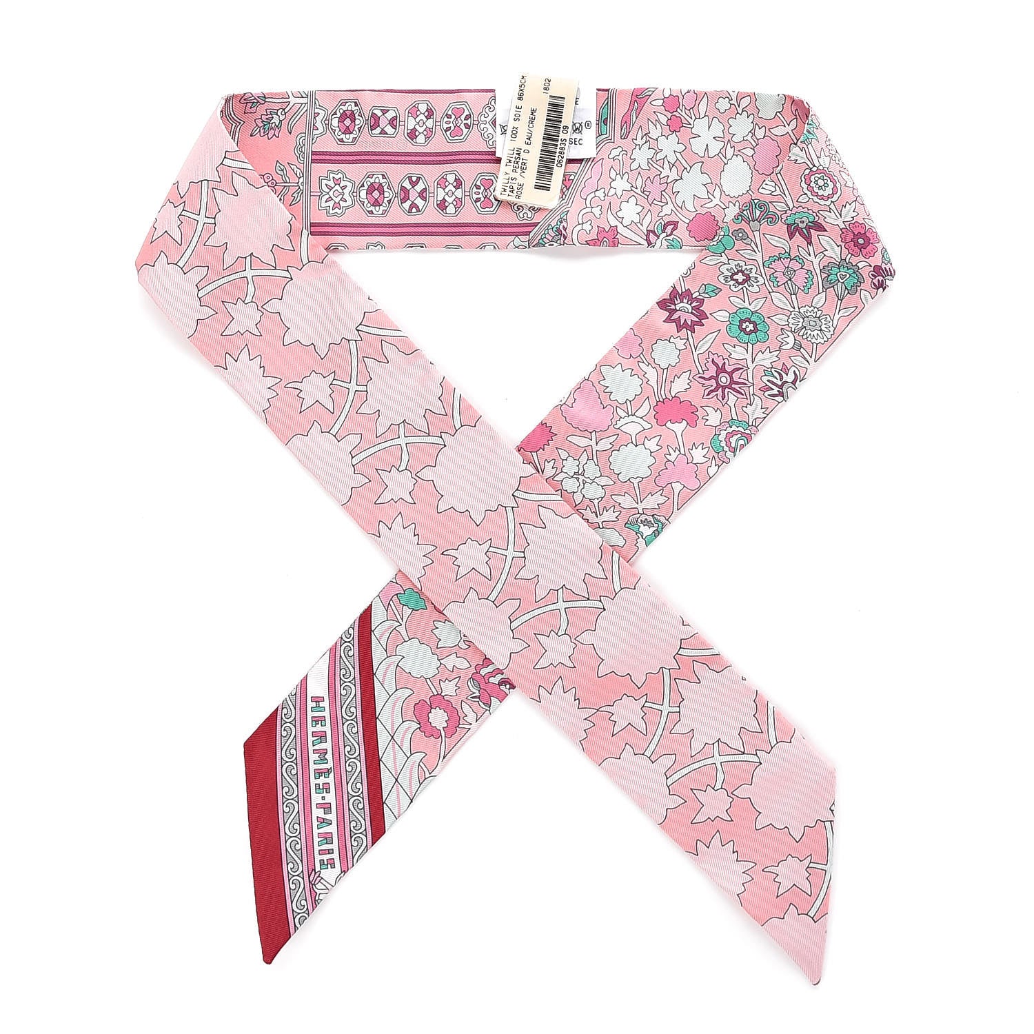 Hermes Silk Tapis Persans Twilly Rose Vert De Eau Creme 1 of 4