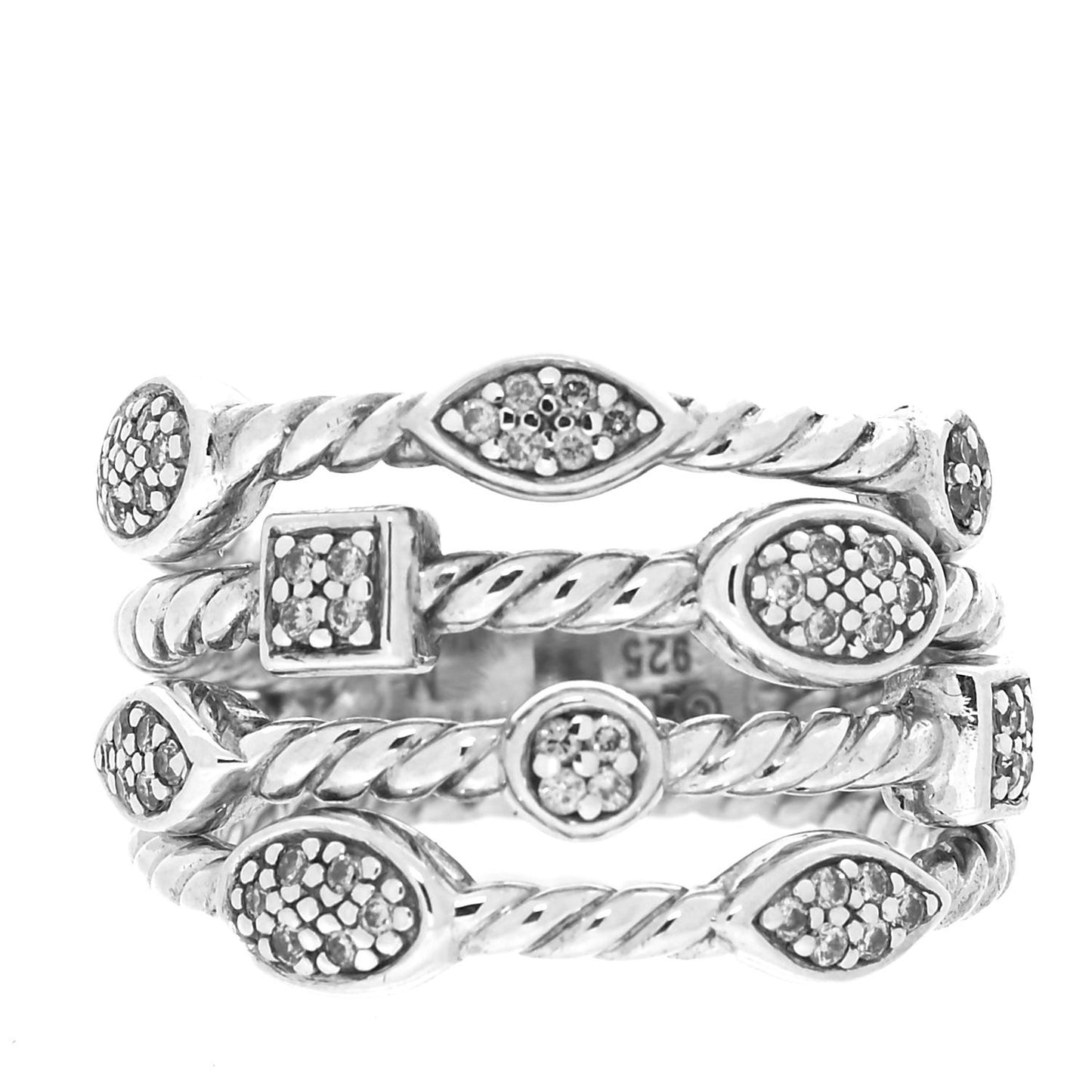 Sterling Silver Diamond Confetti 4 Row Ring 52 6