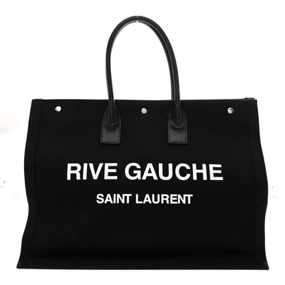Saint Laurent Linen Calfskin Rive Gauche Tote Black 1 of 12
