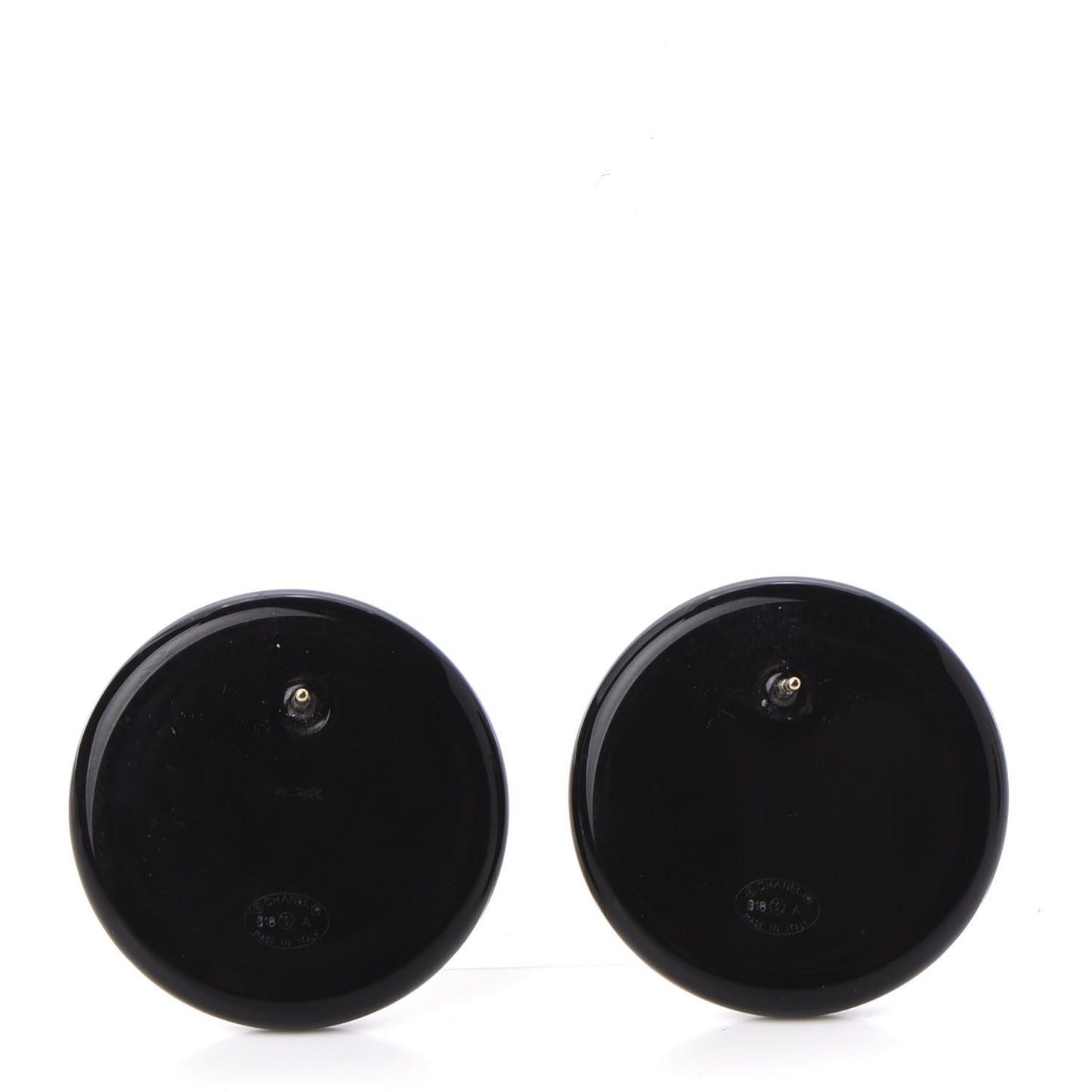 Resin CC Button Earrings Gold Black