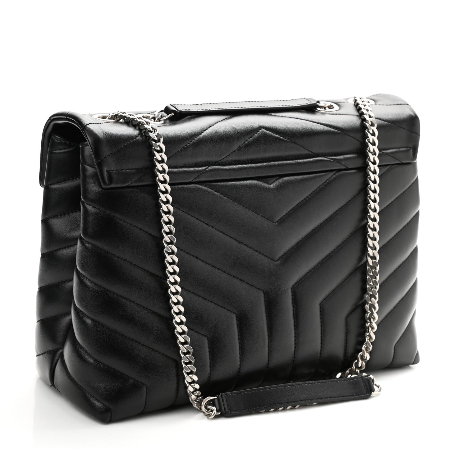 Calfskin Y Quilted Monogram Medium Loulou Chain Satchel Black