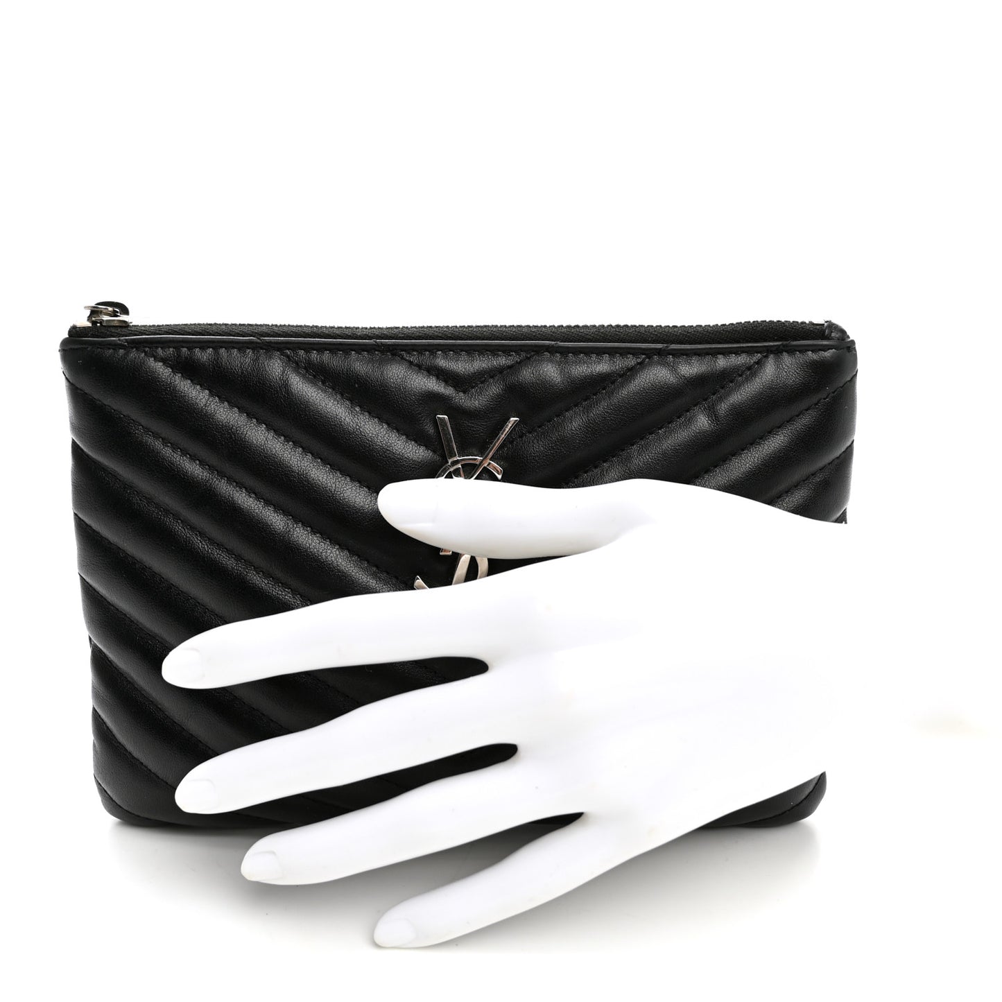 Calfskin Matelasse Chevron Monogram Pouch Black