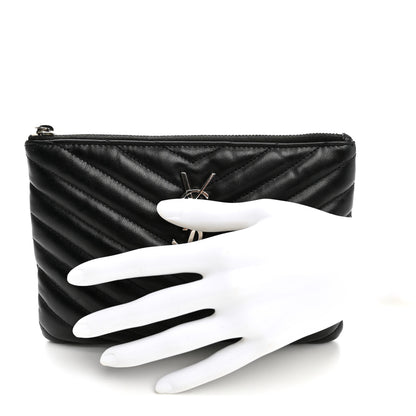 Saint Laurent Calfskin Matelasse Chevron Monogram Pouch Black 2 of 11
