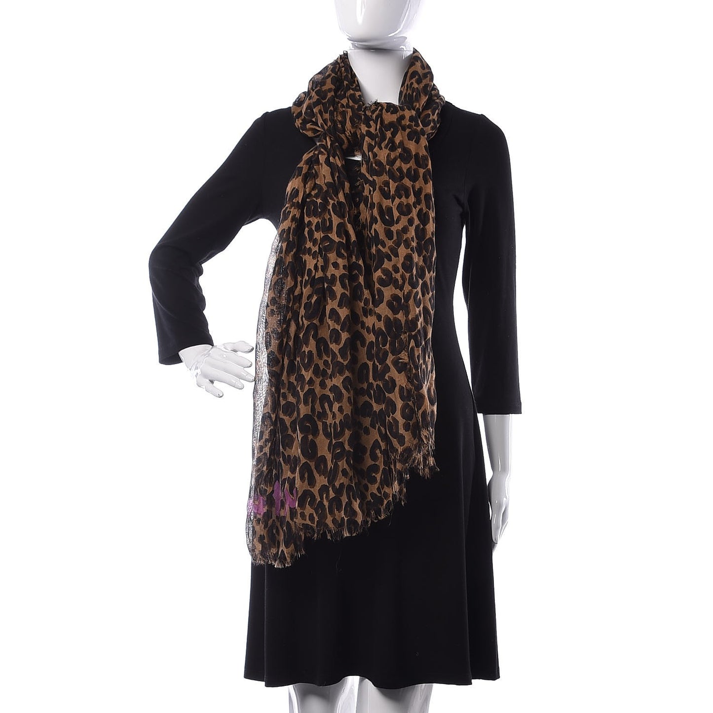 Cashmere Silk Leopard Etole Stole Marron