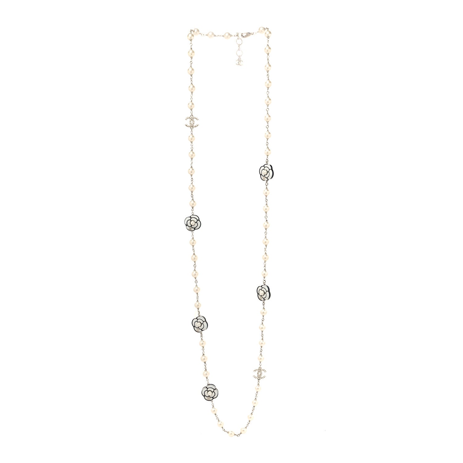 Chanel Resin Pearl Camellia CC Long Necklace Gold Pearly White 3 of 5