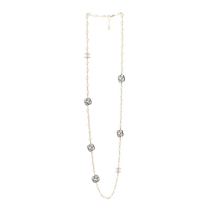 Chanel Resin Pearl Camellia CC Long Necklace Gold Pearly White 3 of 5