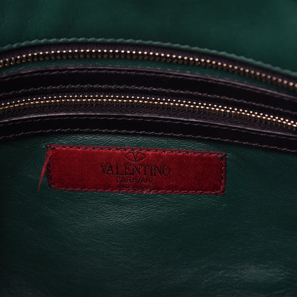 Valentino Garavani Vitello Bi-Color Small Rockstud Double Handle Tote Green Black 8 of 9
