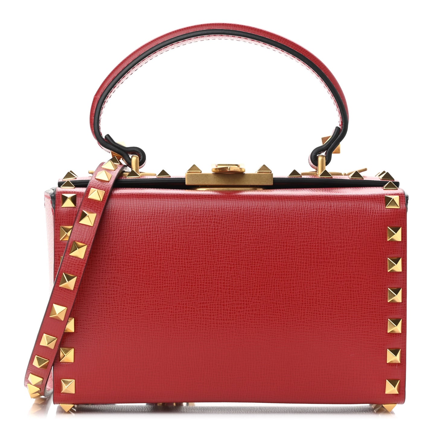Grainy Calfskin Rockstud Alcove Box Top-Handle Bag Rouge Pur